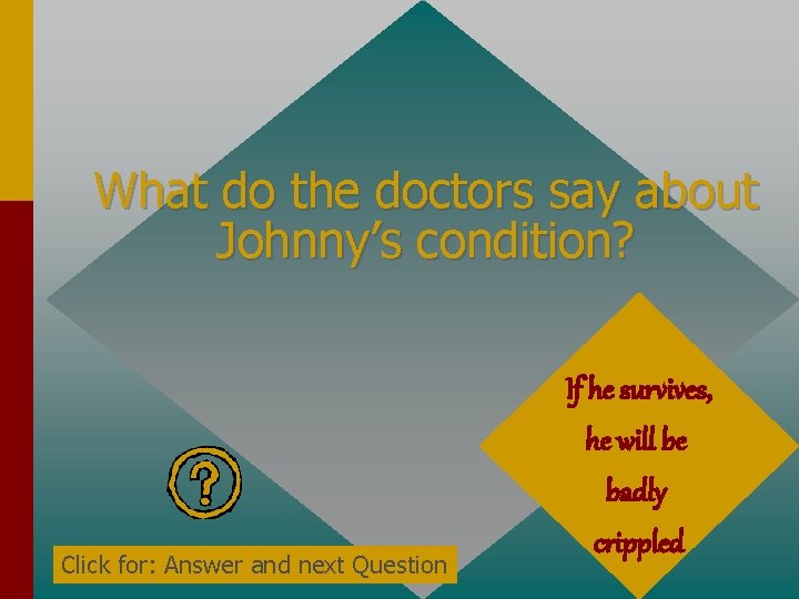 What do the doctors say about Johnny’s condition? Click for: Answer and next Question