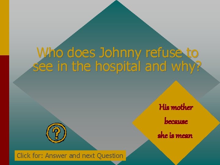Who does Johnny refuse to see in the hospital and why? His mother because