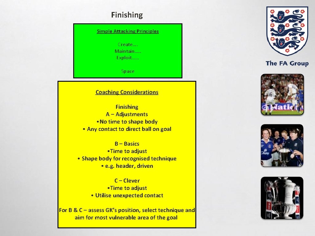 Finishing Simple Attacking Principles Create…. Maintain…. . Exploit…… Space Coaching Considerations Finishing A –