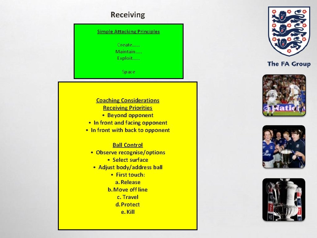 Receiving Simple Attacking Principles Create…… Maintain…. . Exploit…… Space Coaching Considerations Receiving Priorities •