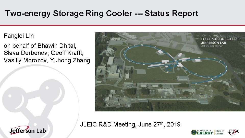 Two-energy Storage Ring Cooler --- Status Report Fanglei Lin on behalf of Bhawin Dhital,