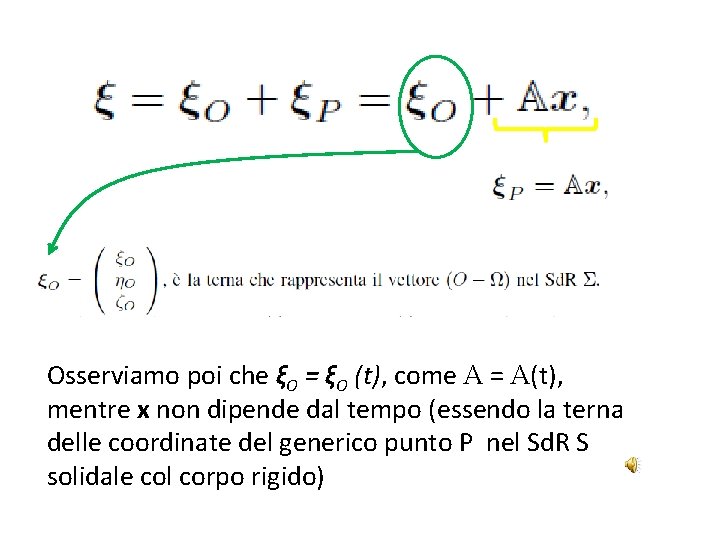 Osserviamo poi che ξO = ξO (t), come A = A(t), mentre x non