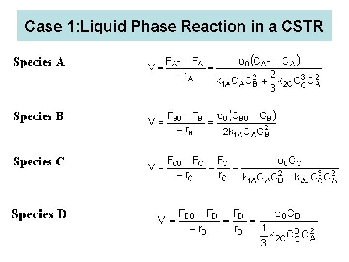 Case 1: Liquid Phase Reaction in a CSTR 