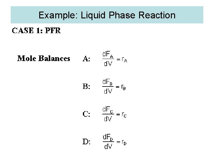 Example: Liquid Phase Reaction 