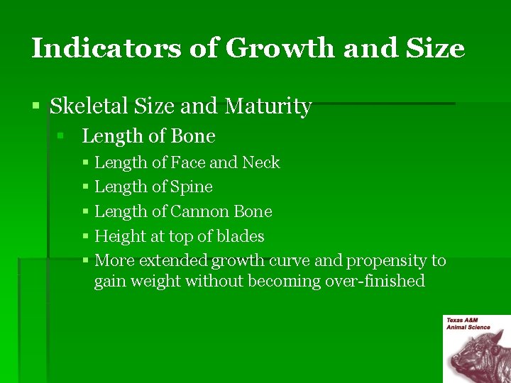 Indicators of Growth and Size § Skeletal Size and Maturity § Length of Bone