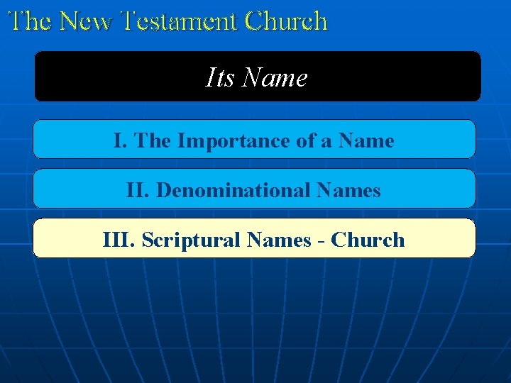 The New Testament Church Its Name I. The Importance of a Name II. Denominational