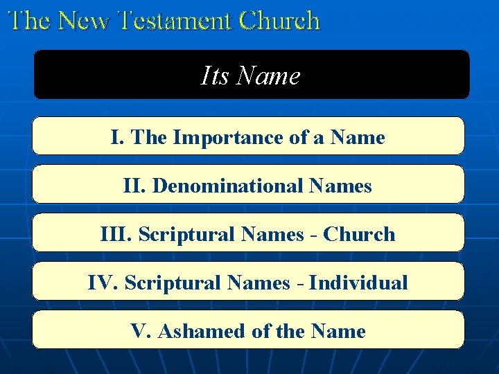 The New Testament Church Its Name I. The Importance of a Name II. Denominational