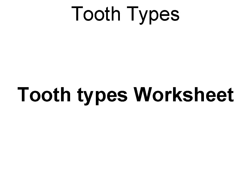 Tooth Types Tooth types Worksheet 