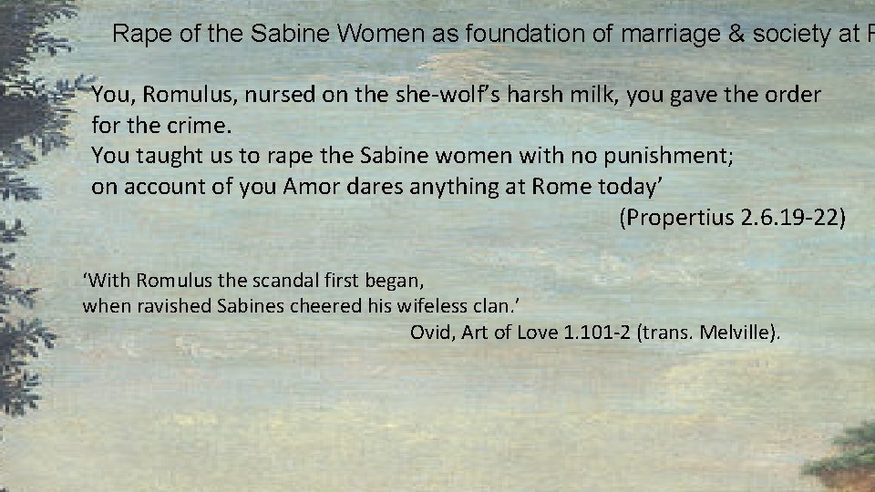 Rape of the Sabine Women as foundation of marriage & society at R You,