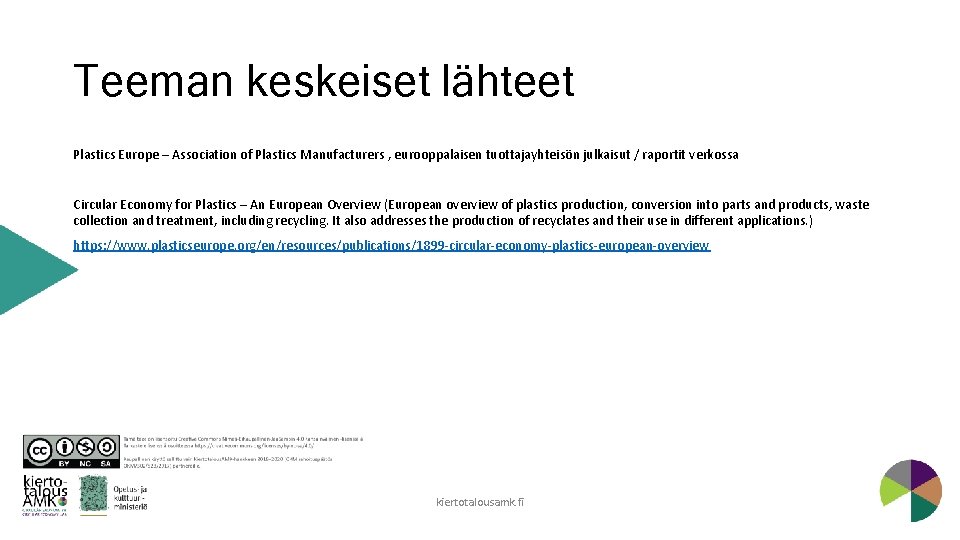 Teeman keskeiset lähteet Plastics Europe – Association of Plastics Manufacturers , eurooppalaisen tuottajayhteisön julkaisut