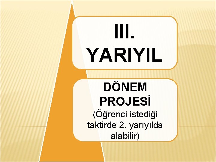 III. YARIYIL DÖNEM PROJESİ (Öğrenci istediği taktirde 2. yarıyılda alabilir) 