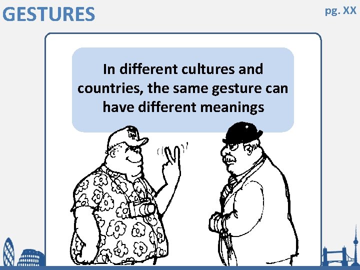 GESTURES In different cultures and countries, the same gesture can have different meanings pg.