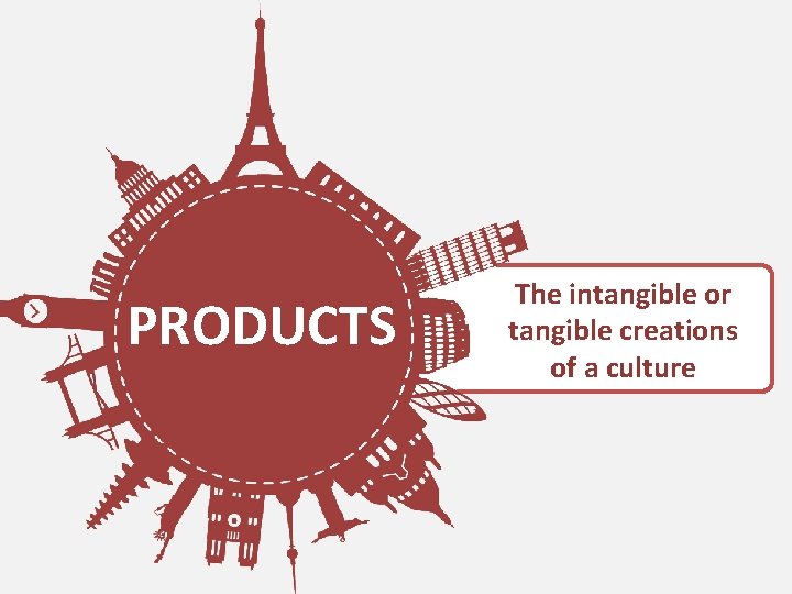 PRODUCTS The intangible or tangible creations of a culture 