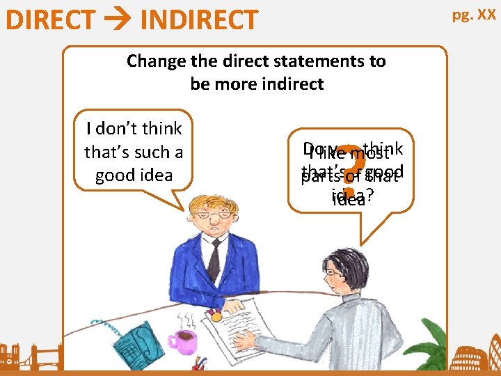 DIRECT INDIRECT pg. XX Change the direct statements to be more indirect I don’t