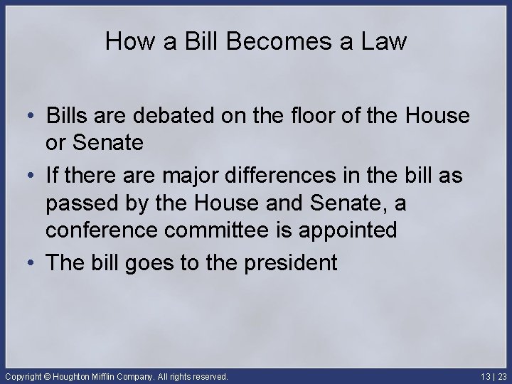 How a Bill Becomes a Law • Bills are debated on the floor of How a Bill Becomes a Law • Bills are debated on the floor of