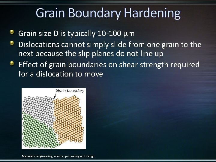 Grain size D is typically 10 -100 μm Dislocations cannot simply slide from one