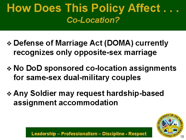 How Does This Policy Affect. . . Co-Location? v Defense of Marriage Act (DOMA)