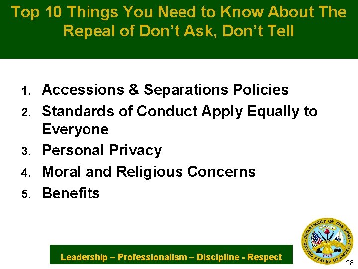 Top 10 Things You Need to Know About The Repeal of Don’t Ask, Don’t