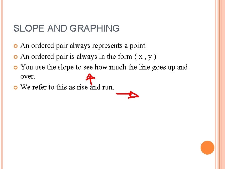 SLOPE AND GRAPHING An ordered pair always represents a point. An ordered pair is