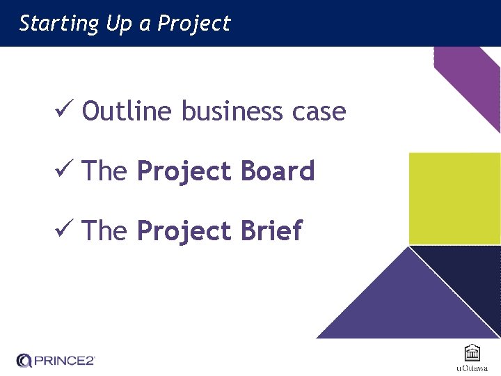 Starting Up. Up a Project (SU) Starting a Project ü Outline business case ü