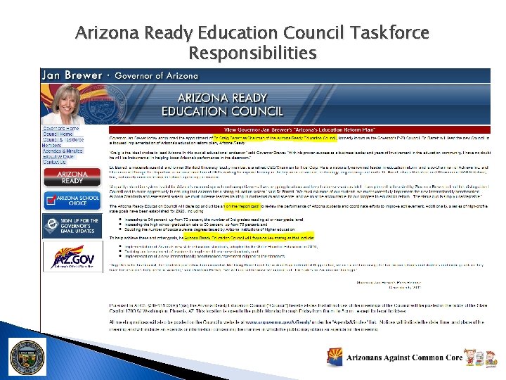 Arizona Ready Education Council Taskforce Responsibilities 