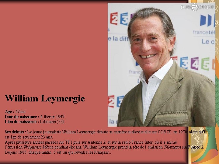 William Leymergie Age : 67 ans Date de naissance : 4 février 1947 Lieu