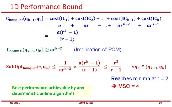 1 D Performance Bound (Implication of PCM) Best performance achievable by any deterministic online