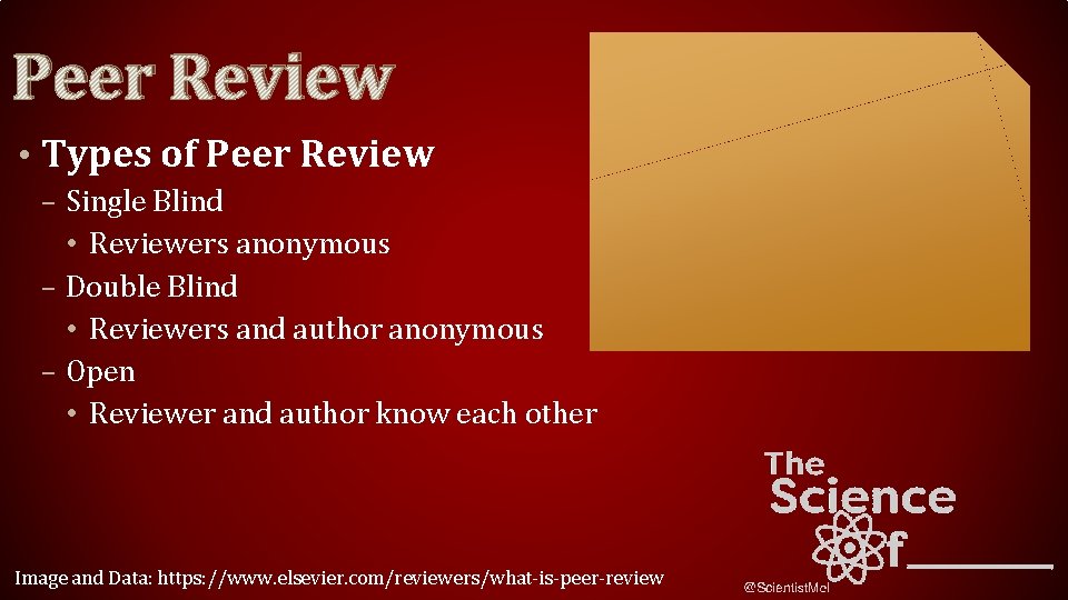 Peer Review • Types of Peer Review – Single Blind • Reviewers anonymous –