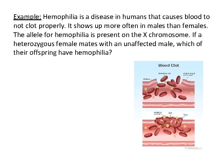 Example: Hemophilia is a disease in humans that causes blood to not clot properly.