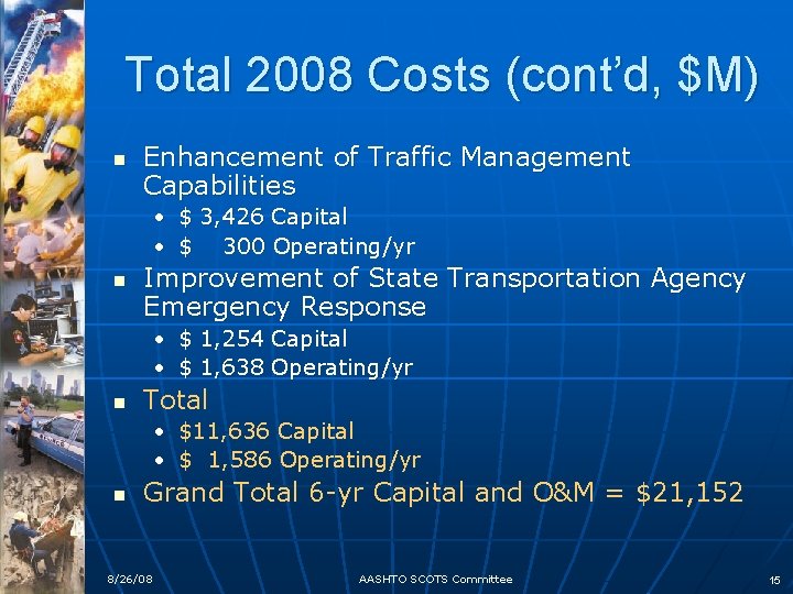 Total 2008 Costs (cont’d, $M) n Enhancement of Traffic Management Capabilities • $ 3,