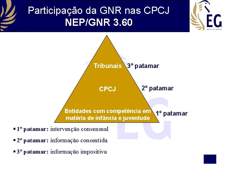 Participação da GNR nas CPCJ NEP/GNR 3. 60 Tribunais 3º patamar CPCJ 2º patamar