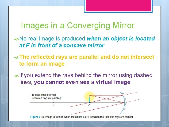 Images in a Converging Mirror No real image is produced when an object is