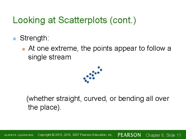 Looking at Scatterplots (cont. ) n Strength: n At one extreme, the points appear