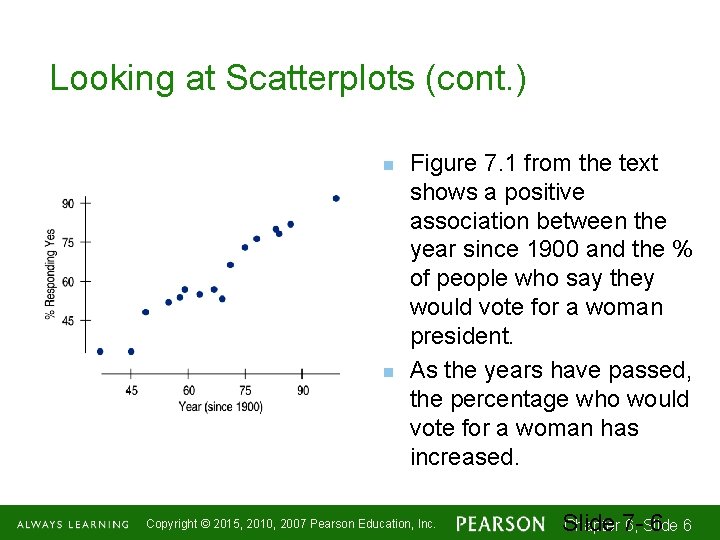 Looking at Scatterplots (cont. ) n n Figure 7. 1 from the text shows