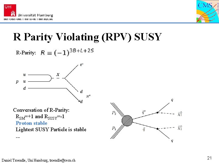R Parity Violating (RPV) SUSY R-Parity: Conversation of R-Parity: RSM=+1 and RSUSY=-1 Proton stable