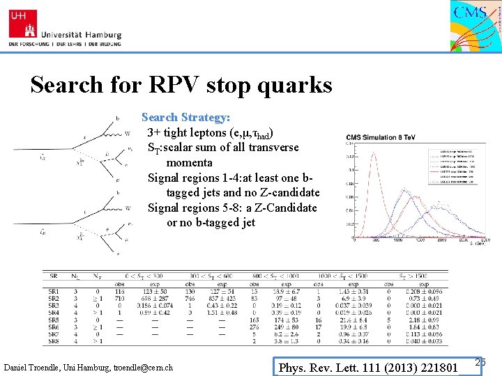 Search for RPV stop quarks Search Strategy: 3+ tight leptons (e, μ, τhad) ST: