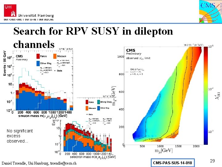 Search for RPV SUSY in dilepton channels No significant excess observed. . . Daniel