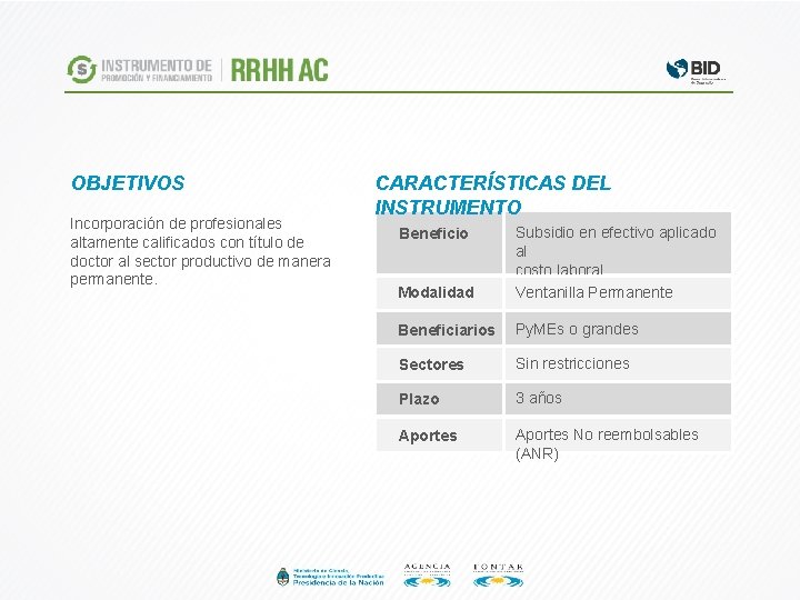 OBJETIVOS Incorporación de profesionales altamente calificados con título de doctor al sector productivo de