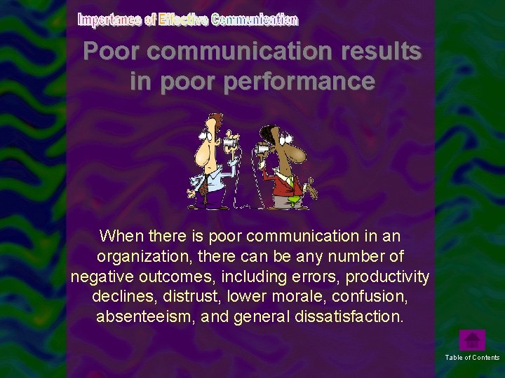 Poor communication results in poor performance When there is poor communication in an organization,
