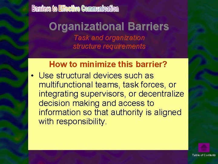 Organizational Barriers Task and organization structure requirements • Task andto organization requirements How minimizestructure