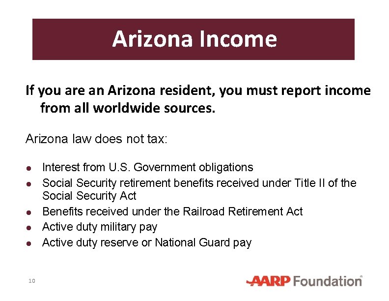 Arizona Income If you are an Arizona resident, you must report income from all