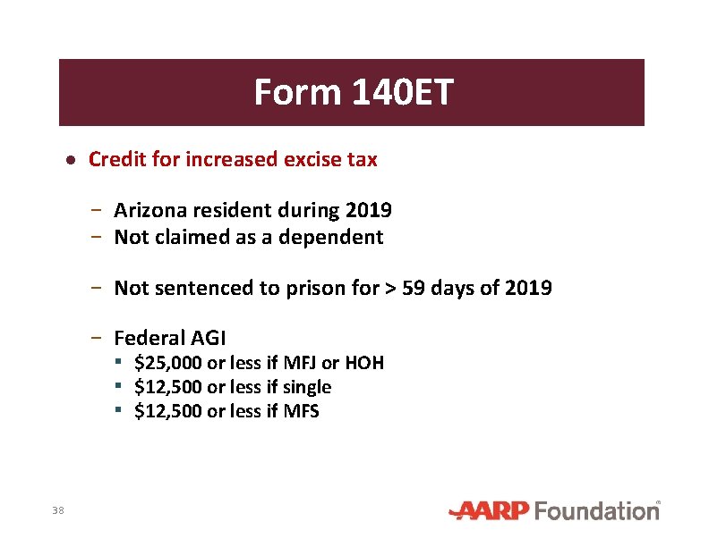 Form 140 ET ● Credit for increased excise tax − Arizona resident during 2019