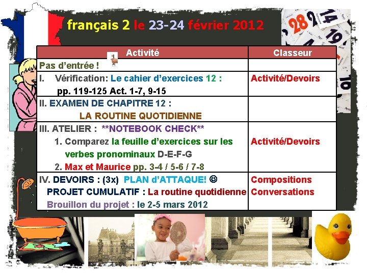 français 2 le 23 -24 février 2012 Activité Pas d’entrée ! I. Vérification: Le