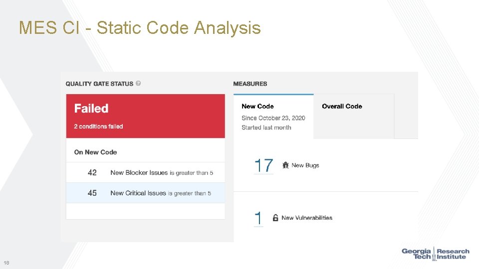 MES CI - Static Code Analysis 18 