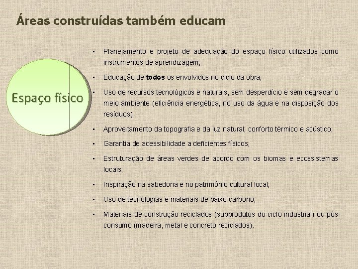 Áreas construídas também educam • Planejamento e projeto de adequação do espaço físico utilizados