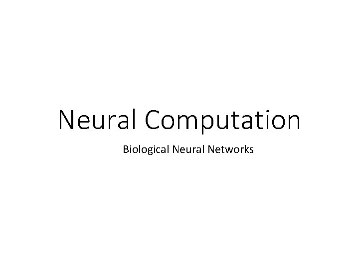 Neural Computation Biological Neural Networks 
