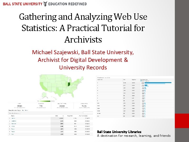 Gathering and Analyzing Web Use Statistics: A Practical Tutorial for Archivists Michael Szajewski, Ball