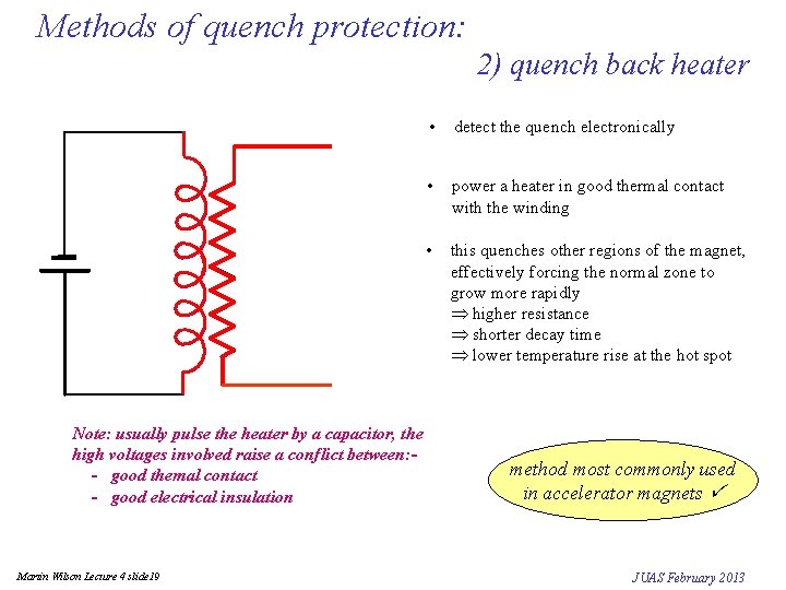 Methods of quench protection: 2) quench back heater Note: usually pulse the heater by