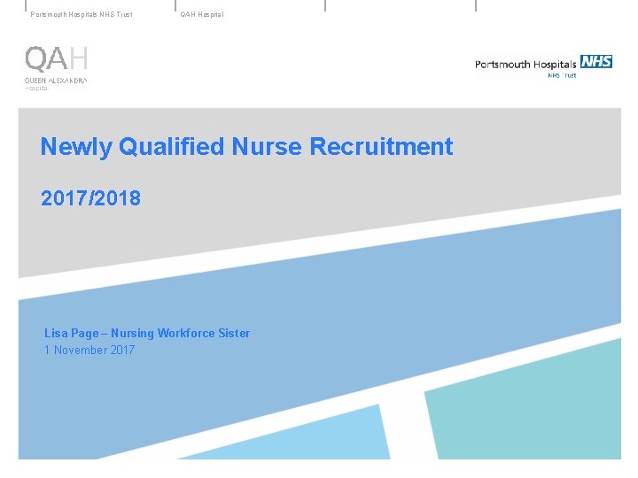 Portsmouth Hospitals NHS Trust QAH Hospital Newly Qualified Nurse Recruitment 2017/2018 Lisa Page –