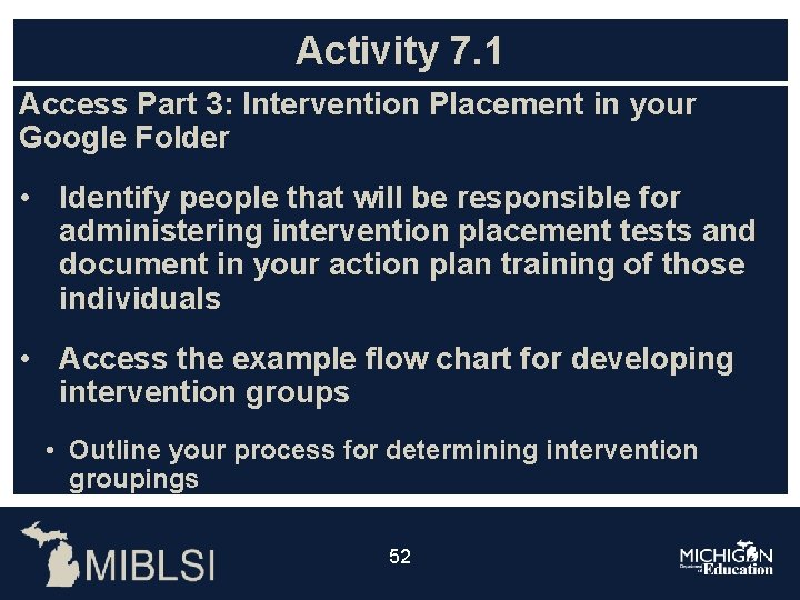Activity 7. 1 Access Part 3: Intervention Placement in your Google Folder • Identify